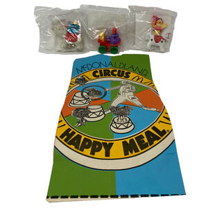 Vintage 90s McDonalds McDonaldland Circus Happy Meal 1 Bag and 3 Unopened Toys